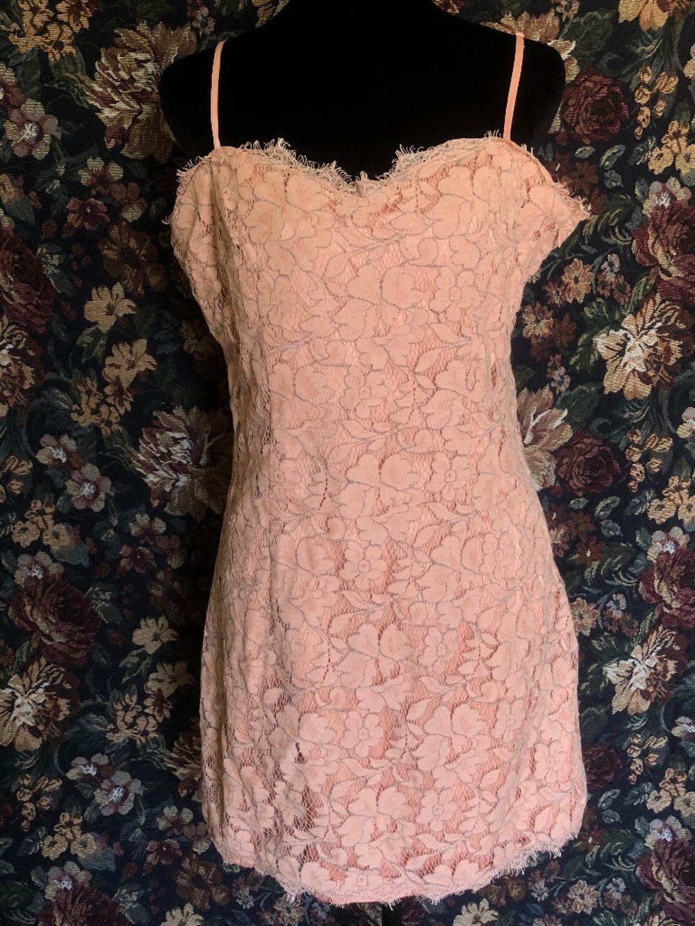 Forever 21 Peach Lace Mini Dress Eyelash Trim Coquette Cottagecore Large